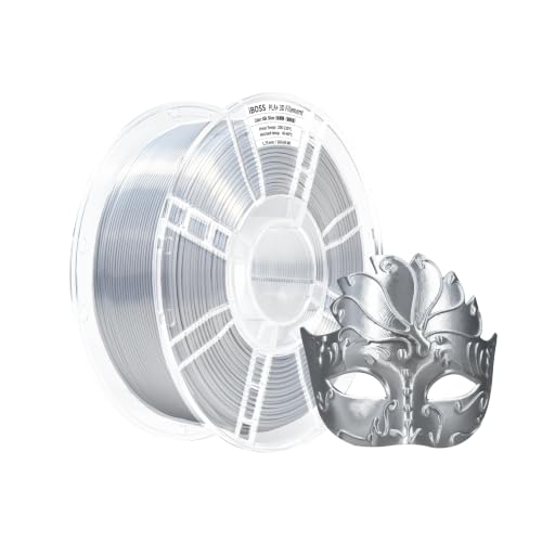 iBOSS PLA+Silk Filament Silver, Shiny Metallic Silk 3D Filament, 1.75 mm, Robust PLA Pro 3D Printer Filament, 1 kg (2.2 