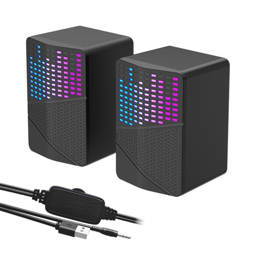 Image of Jedel 2x6W Gaming PC Speaker with RGB Lights, USB Powered Laptop Speaker, 3.5mm AUX Wired Stereo Computer Speaker for Desktop & Laptop, Compact 6W Sound, Comet S576 Black