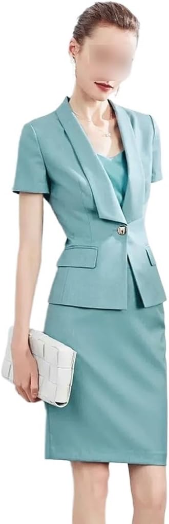 Spring and Women Mint Green Fashion Short Sleeve Small Suit Dress Temperament Women's Suit Workwear