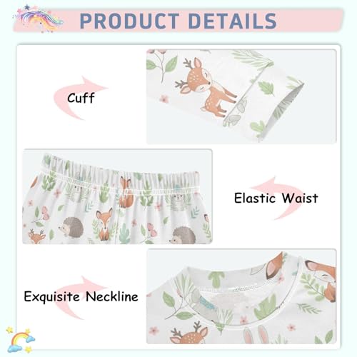 Pajama Sets Long Sleeve Cute Forest Animal Background Soft Comfy Sleepwear 2 Piece PJS 3-8T4