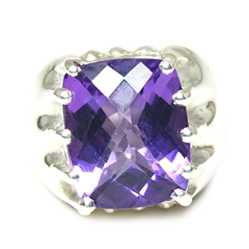 Bague carrée violette en argent mixte avec améthyste véritable
