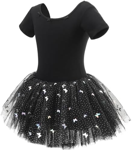 ANTLOOWW Balletkleding voor Meisjes,Balletjurkje Pailletten Katoenen Balletpakje Dansjurk Korte Mouw Ballet Leotard Ballettuniek met Rok 2-11 jaar (Roze, 140