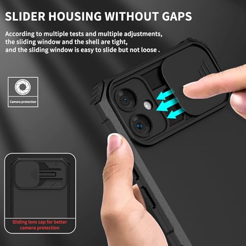 Image of Back Cover Case for Samsung Galaxy F05 | Sliding Camera Shield | Stereoscopic Stand | 360 Mobile Phone Case Cover for Samsung Galaxy F 05 / F05 4G | New PC, Black Back Cover