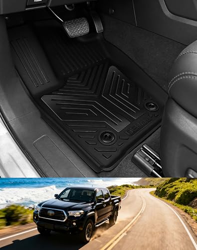 Image of Premium Color TPE Floor Mats for Toyota Tacoma 2024 2025 2026 Double Cab Auto Tran (Not fit Hybrid) | Carbon Fiber Wing Design | All-Weather Floor Liners TRD /SR /SR5 /limited 1st&2nd Row Mats