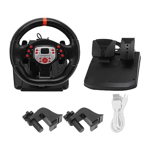 XTevu Game Racing Wheels, PC Volante Plug and Play, 180 graus USB Gaming Driving Volante com pedais para XBOX 360 PC PS3 Switch