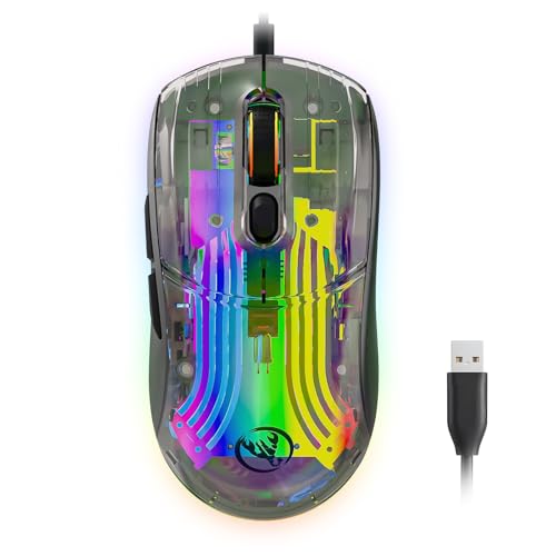 Ratón transparente para juegos de 12800 DPI compatible con Mac, Linux y PC