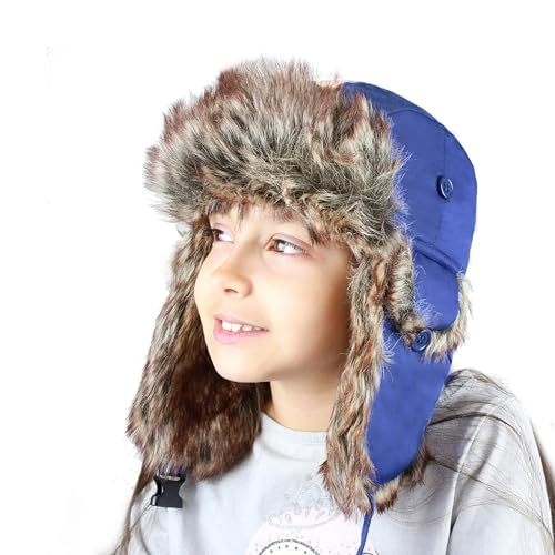 Image of Faux Fur Safety Reflective Plain Plaid Aviator Trapper Hat Snow Ski Trooper Winter Cap
