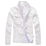 QOAAIE Men's Fall Lapel Denim Jacket Handsome Trendy Washed Cowboy Caot Long Sleeve Fashionable Single Breasted Outwear (White,X-Large)