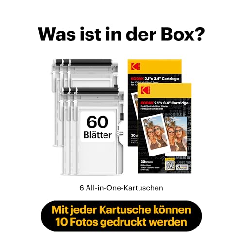 KODAK 60er Packung, Fotopapier, 54x86 mm, Patronen, All-in-One Papier- und Farbbandpatronen-Nachfüllung - Kompatibel mit Mini 2 und Mini Shot 2 Serie