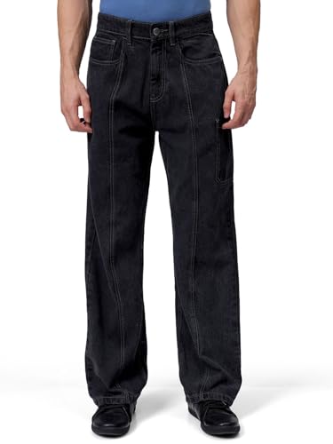 Image of The Indian Garage Co Men Loose Baggy Relaxed Fit Solid Mid-Rise Jeans