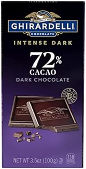 GHIRARDELLI Intense Dark Chocolate Bar, 72% Cacao, Valentine’s Day Chocolate Gifts, 3.5 Oz Bar (Pack of 12)