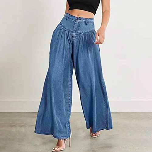 Conshvi Casual High Waist Wide Leg Jeans for Women Loose Elastic Waist Palazzo Denim Long Pants2