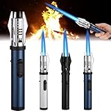 Torch Lighter, Camping Outdoor Windproof Straight Flame Lighter, Refillable Butane Lighter, Windproof Straight Torch Blue Flame Lighter, Household Kitchen Torch Lighter (Blue)