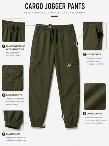 Image of Men's Cotton Cargo Pants | Cargo Trousers with Flap Buttoned Pocket | Elastic Waist Drawstring Casual Cargo Pants | Regular Fit Outdoor Travel Streetwear Bottom Wear
