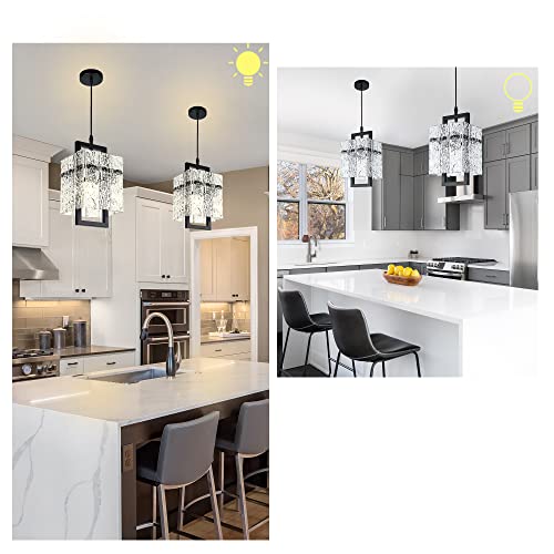 IKK Black Crystal Pendant Light for Kitchen Island, Luxury Water Ripple Glass Chandelier Lights Fixture, Modern Elegant Adjustable Pendant Lighting for Dining Room Bedroom, E12 Bulb, L6.5'' x H11.8'' - Image 6