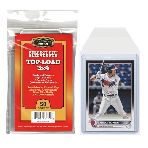 Cardboard Gold Toploader Sleeves - Ultimate Protection Resealable Snug Fit Top Loader Sleeves - Acid Free Archival Safe - Holds Toploaders Securely (140pt-190pt Sleeves 50 Toploader Sleeves)