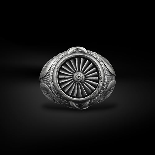 BySilverStone - Plane Turbine Handmade Sterling Silver Mens Signet Ring, Airplane Engine Unique Signet Ring, Propeller Silver Men Jewelry, Rings for Men2