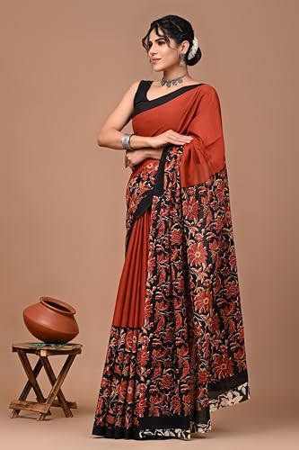 Image of Crafts Moda Pure Cotton Floral Print Saree with Blouse for Women