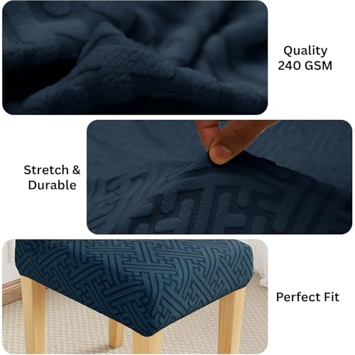 Image of Lukzer Elastic Dining Chair Cover - 1PC Pastel Marine Blue Grid Maze | Textured High Stretch Jacquard Seat Cover | Removable Washable Short Dining Chair Cover Protector Seat Slipcover | (CC-110-1)
