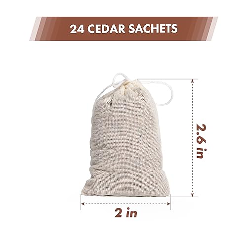 Lavande Sur Terre 24 Pack of Cedar Sachets Bag, All Natural Wood Red Cedar Chips Sachets for Clothes Storage, Drawers and Closets, Wardrobes, Home Fragrance Sachets