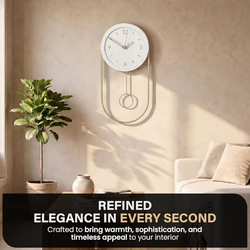Horloge murale décorative à balancier grand format blanc pour bureau