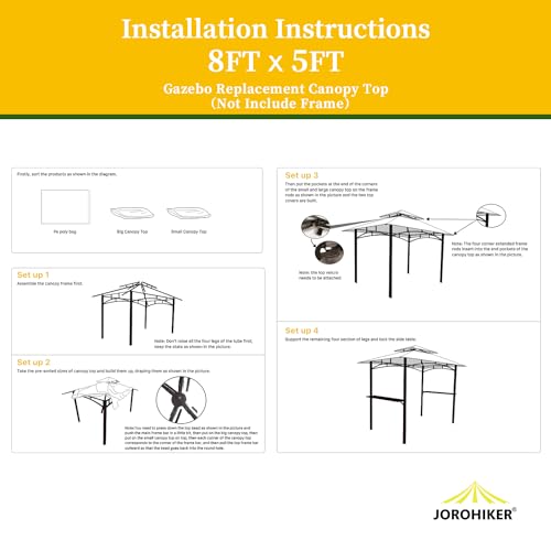 Jorohiker 5\' x 8\' Grill Gazebo Replacement Canopy Roof Only,Waterproof Double Tiered Shelter Cover,Outdoor BBQ Gazebo Canopy Top Fit for Gazebo Model L-GG001PST-F