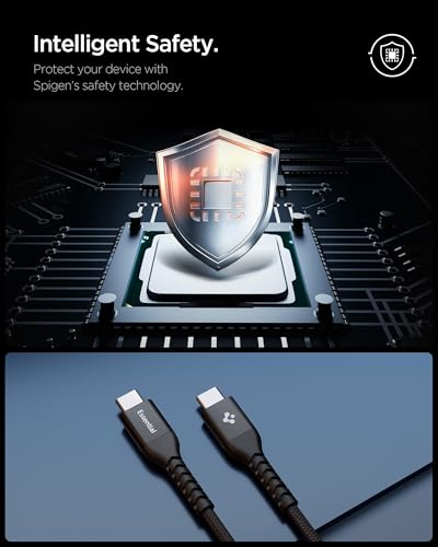 Image of Spigen Type-C to C Cable Cable 100W, 2M, USB2, 480Mbps, E-Marker Chip, Durable Bending, Compatible with Galaxy, iPhone, iPad, Wearable device, TWS device (EB10020CCA) - Black