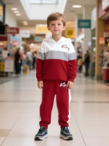 Image of Kids Boys Clothes Color Blocking Hoodie Sweatshirts and Pant 2Pcs Fall Outfits Set Size 5-10