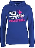 Pullover Damen Hoodie Frauen - Volleyball Geschenke Zubehör - Echte Mädchen Spielen Volleyball weiß/Fuchsia - L - Royalblau - Volleyball Geschenke mädchen - JH001F