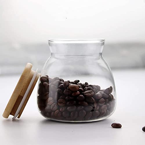Image of MARTVIA 650ML Glass Food Storage Containers with Airtight Bamboo Lid Set of 1, Thickened Coffee Storage Jars for Home Kitchen, Pantry Tea, Spices, Snack (ROUND 650ML, Set of 1)