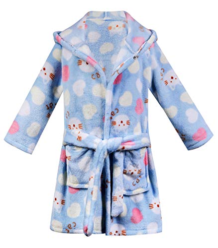Kids Little Boys Girls Cartoon Animal Hooded Bathrobe Toddler Robe Pajamas Sleepwear (Blue cat, 7-8 Years)