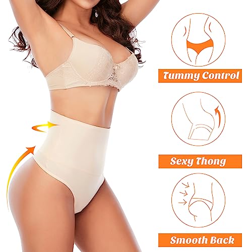 Image of Werena Thong Shapewear for Women Mid High Waisted Shaper Panties Girdle(03#Beige(non-binding),Small)