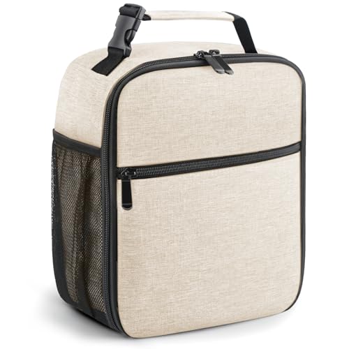 Lunch Bag for Men/Women, Reusable Lunchbox for Adult, Small Insulated Lunch box, Lunch Tote Bag for Office, Work, Picnic - Beige White