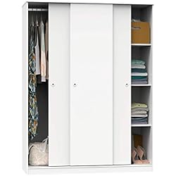 Armario vestidor ropero 3 Puertas habitación Matrimonio Juvenil Dormitorio Tibet Blanco 200x150x55 cm