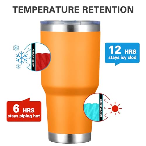 Image of MEWAY 30oz Insulated Tumbler With Lids and Straws,Stainless Steel Double Vacuum Coffee Tumbler Cup, Brush, Durable Powder Coated Coffee Cup for Cold & Hot Drinks, Office, Travel(Orange,8 PACK)