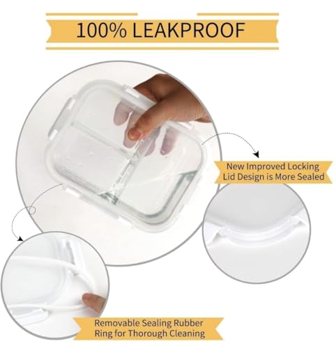 Image of Glass Lunch Box with 3 Compartments, BPA-Free Airtight Leak-Proof Lid, 1000ml, Microwave Freezer Dishwasher Safe, Meal Prep Bento Box