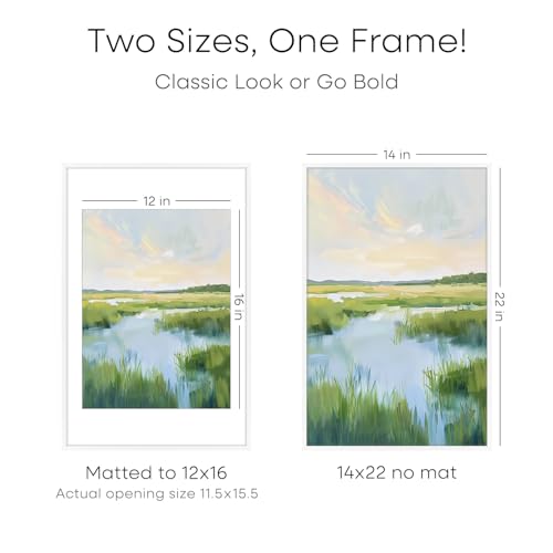 Image of Homeforia 14x22 Picture Frame White, High End Metal 14 x 22 Poster Frames with Mat 12 x 16 for Photo, 14x22 White Frame Matted to 12x16 inch Print, 22x14 Thin Frame, Tempered Glass, Wall Kit, Set of 1