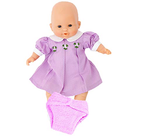 U.K Company Lilac Spotty Dress and Pink Nappy for Dolls 12-14 inch (30-36 cm) Such as My Little Baby Born and My First Baby Annabell DOLL AND SHOES NOT INCLUDED