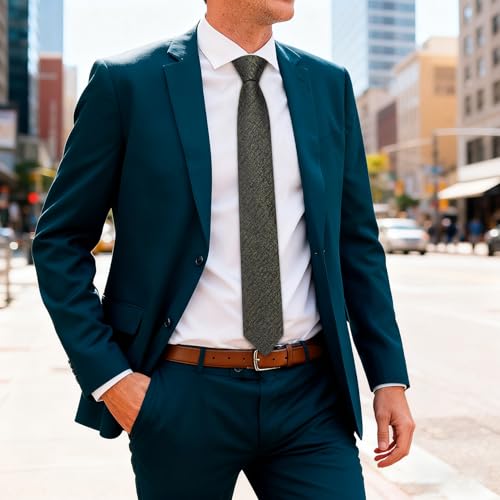 Image of Barry.Wang Skinny Ties for Men Cashmere Wool Blend Necktie with Tie Clip | Tie and Tie Clip Set, Cashmere Wool Blend, Textured Woven Stripe, 2.76 x 63 Inches, Extra Long Slim, Wedding Work Winter