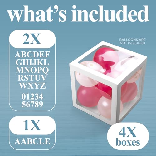 Balloon Box Decorations (4 White Boxes) with Peel & Stick Letters for BABY Custom NAME or GRAD, Birthday Party Decor, Gender Reveal Decorative Blocks - Thumbnail 4