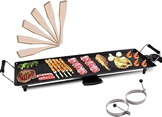 GiantexUK Teppanyaki Grill Table, Non-Stick Electric Barbecue Griddle with 6 Wooden Shovels and 2 Egg Rings, 1800W/2000W Electric BBQ Hot Plate, Adjustable Temperature & Easy Cleaning (70 x 23 cm)