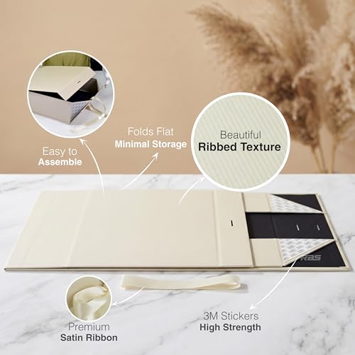 Image of RBS-LARGE Ribbed Texture Gift Box (34x33x10cm) Empty Gift Box for Packing (1 Pack) Hamper Box for Gift Holds Upto 10 kg Elegant Ivory Packaging Box for Return Wedding Gifts All Occasions(Ivory Crest)