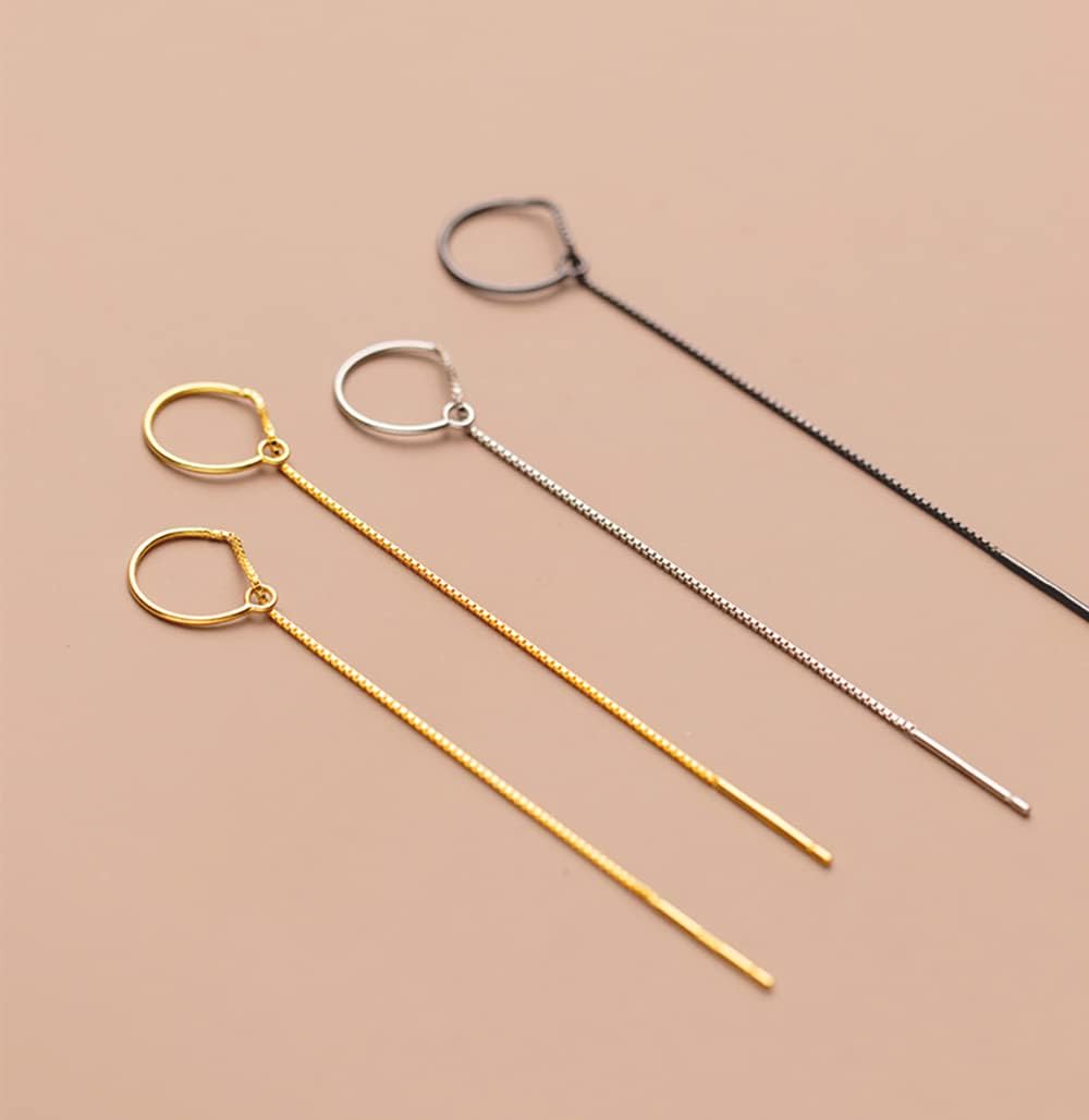 Reffeer Solid 925 Sterling Silver Chain Dangle Earrings Tassel for Women Teen Girls Long Dangle Earrings Minimalist Threader Earrings - Image 5