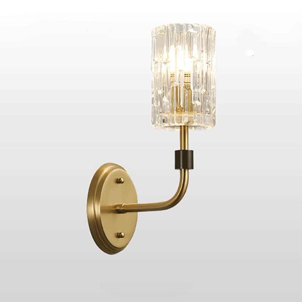 ZTCHSENZT - Brass Candle Holder Wall Lamp, Post Modern Decorative Crystal Bedside Light, E14 Corridor Lighting Wall Sconce, Copper Wall Lamps with Cylindrical Shade Wall Lights,Wal
