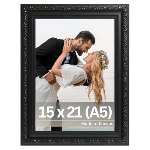 VictoR Cornice portafoto artistica antica Chagall in nero – 15 x 21 cm (A5) – cornice decorativa vintage – adatta per documenti – testimonianze – cornice nera 15 x 21 cm – barocca