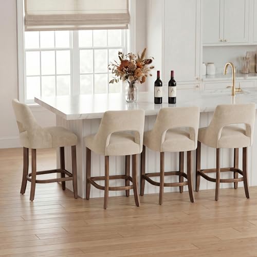 Image of UVV Bar Stools Set of 1, Upholstered Counter Height Bar Stools, Modern Counter Stools with Wood Legs for Kitchen Island Dining Room Bar, Beige