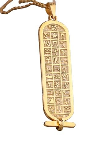 Double Sided Cartouche Necklace, 14k Gold Personalized Handmade Egyptian Hieroglyph Jewelry, Custom Name Pendant for Her Gift