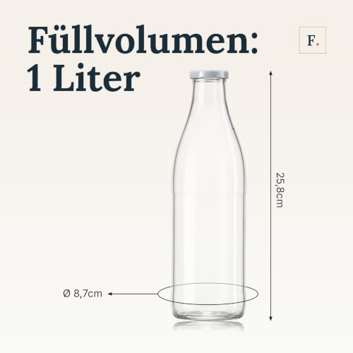 Foto von Flaschenbauer - Milchflaschen 1 Liter 8er Set - Glasflaschen zum Befüllen, weiße Glasflasche mit Twist-Off Deckel TO48 & Ersatzdeckel, Saftflaschen, Smoothie Flasche, Vorratsflaschen, Made in Germany