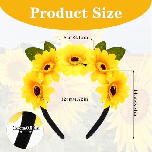 AOZUO Ayçiçeği taç, çiçek, çiçekli taç, ayçiçeği saç süsü, alın bandı, dekoratif saç bandı, fotoğraf aksesuarları, maskeli balo, karnaval, parti, kadın, kız çocukları için