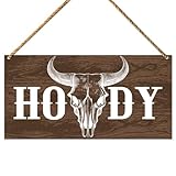 Western Sign Wood Decor, Rustic Hanging Sign Decoration for Home Living Room Bedroom Wall Decor, Housewarming Gifts for Cowboy Country Music Lover, Howdy